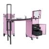 Beuiosda Portable Nail Art Table with LED Mirror, Bluetooth,Folding Manicure Station with Lockable Drawers, Telescopic Pole, Cosmetic Travel Case for Workstation Mobile, Nail tech, Pink view 3