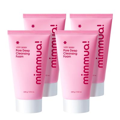 mimmua! VERY BERRY Pore Deep Cleansing Foam | Berry Complex + Fermented Ingredients for Moisture & Healthy Glow | Gentle Exfoliating Face Scrub for Bumpy Skin | Pore Cleanser | 100g/ 3.52 FL OZ, 4pcs