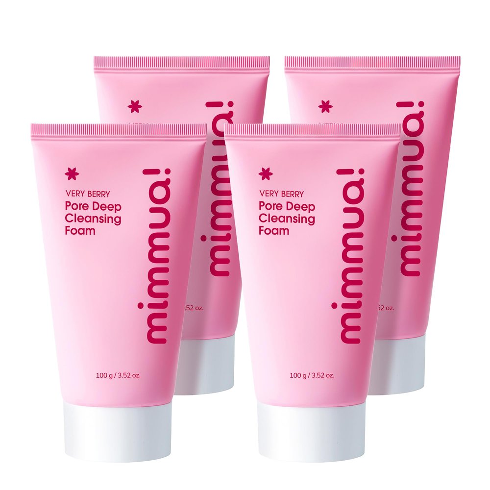 mimmua! VERY BERRY Pore Deep Cleansing Foam | Berry Complex + Fermented Ingredients for Moisture & Healthy Glow | Gentle Exfoliating Face Scrub for Bumpy Skin | Pore Cleanser | 100g/ 3.52 FL OZ, 4pcs