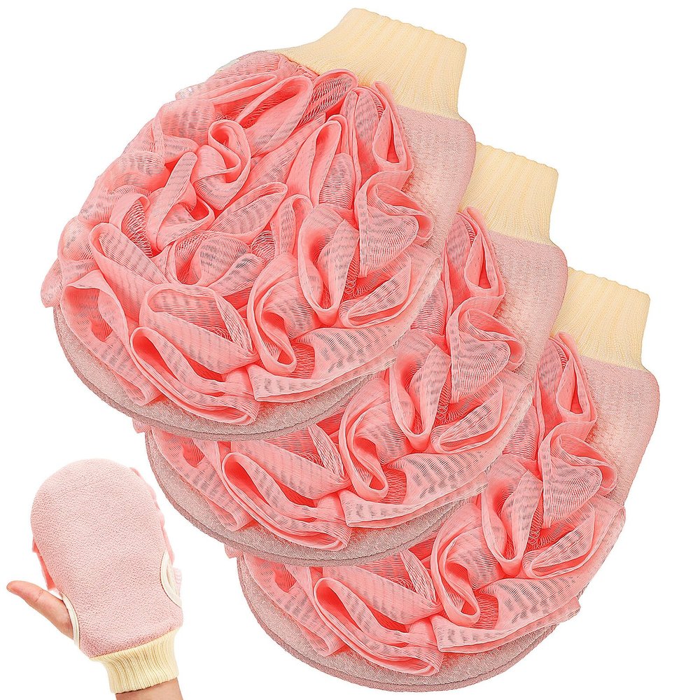 ABOOFAN 3Pcs Double-Sided Exfoliating Bath Gloves for Women and Men Dead Skin Remover Body Scrubber with Fine Mesh Sponge and Dual-Purpose Design for Shower Spa Deep Cleansing and