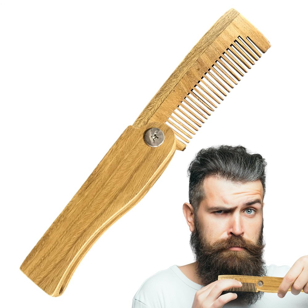 Beard Comb for Men | Portable Folding Moustache Comb,Wooden Beard, Anti-Static for, Cleaner, Folding Pocket & Mustache Brush for Men