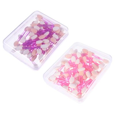 ABOOFAN 100pcs Double-ended Eye Shadow Applicators Non-latex Sponge Tips Soft Cosmetic Makeup Brushes for Travel Parties Daily Use with Pink Purple Handles in Rectangular Boxes