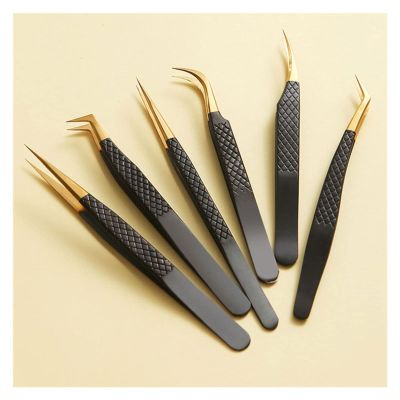 EWUROI Volume Eyelash Tweezers Professional Stainless Steel Eyebrow Clip Individual Curved Strip Lash Extension Supplies