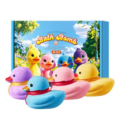 ranrann Duck Bath Bombs 4-Piece Gift Set, Flower Scented Fizz Moisturizing Bath, Fun for Kids & Relaxing for Women Blue One Size