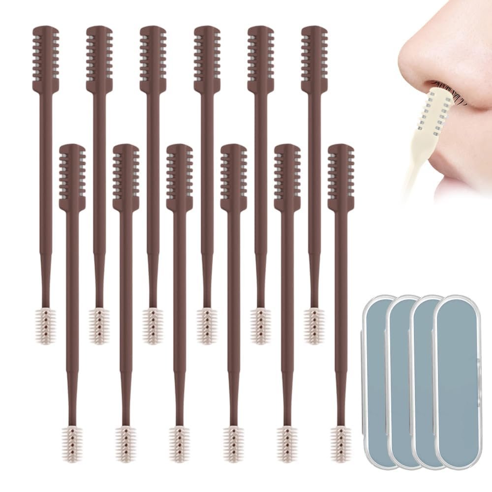 2 in 1 Portable Manual Nasal Hair Cutter, Nose Hair Trimmer for Men Women, 360 Rotating Portable Manual Nose Hair Remover, Double Sided Noses Hairs Knife Travel Essentials Coffee 9pcs