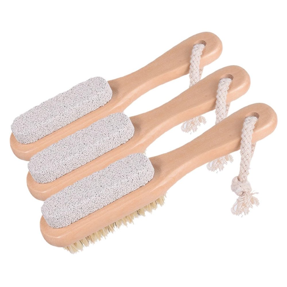 Ipetboom 3pcs Double-Sided Foot Scrubber Brush with Pumice Stone and Natural Bristles for Shower Use Hard Skin Remover Foot Care Tool for Pedicures and Exfoliating Dead Skin