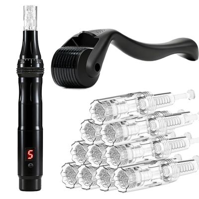 2IN1 Face Derma Rmaroller Rmapen +12Parts Titanium Facial Skin Face Body for Men Women Cosmetic Beauty Instrument (Black 2)