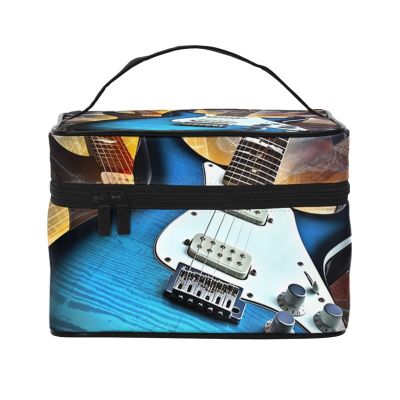 GDSHJKLW Cosmetic Bags For Women, Large Capacity Travel Makeup Bag Organizer Storage Waterproof Toiletry Pouch With Zipper And Carry Handle Magic Electric Guitar Music Portable Cosmetic Bag