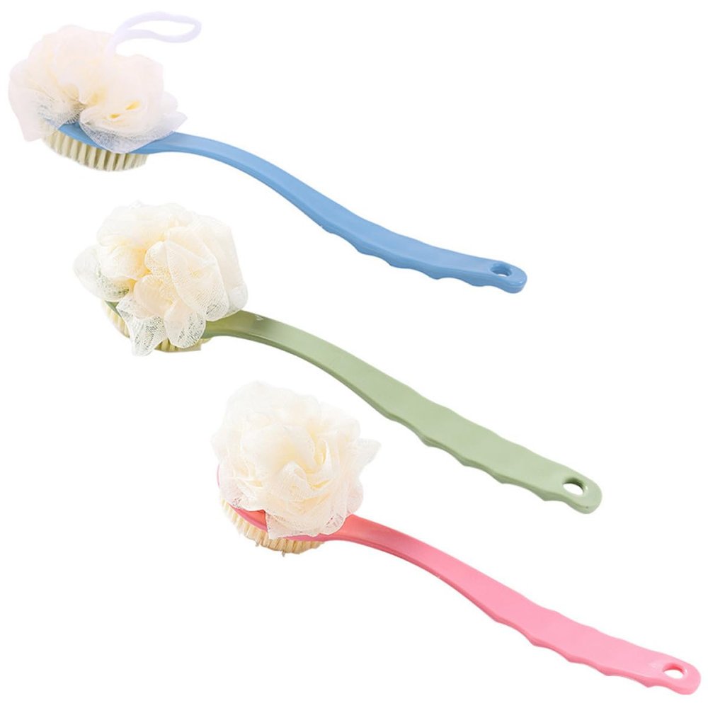 ABOOFAN 3pcs Double-Sided Bath Shower Brush with Long Curved Handle for Deep Exfoliating and Skin Massaging Non-Slip Design for Men and Women Random Color Random Color
