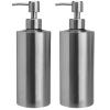 Sacolin 2 Large 18.6 Fl Oz/550 Ml 304 Dispensers Steel Stainless, Liquid Refillable Pump Bottles, For Countertop Bathroom Kitchen, Modern Silver Brushed Cylindrical Design view 1