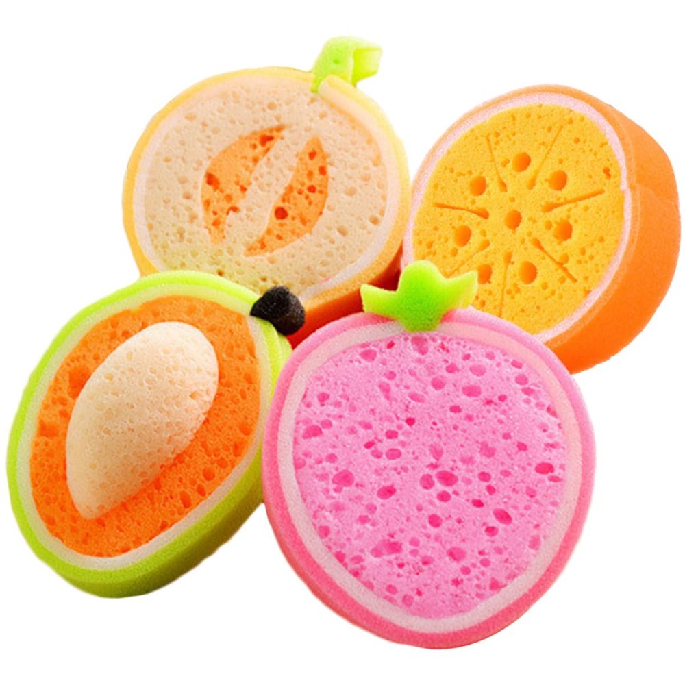 ABOOFAN 4pcs Fruits Shaped Bath Sponges for Cute Lovely Shower Scrubbers Lightweight Bath Tool for Home Bathroom Random Style