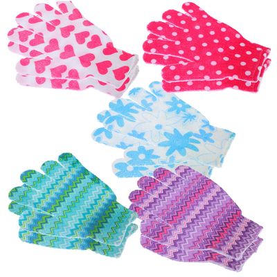 ABOOFAN 10Pcs Bathing Back Scrubber Gloves for Men Women Flexible Five-finger Exfoliating Shower Gloves with Double-sided Design for Deep Skin Cleaning and Massage Mixed Colors