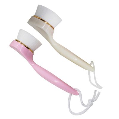 ABOOFAN 2Pcs Manual Facial Cleansing Brush with Long Handle for Deep Skin Cleaning and Massage Soft Bristle Wash Face Brush in Beige and Pink Lightweight Portable for Travel and Daily Use