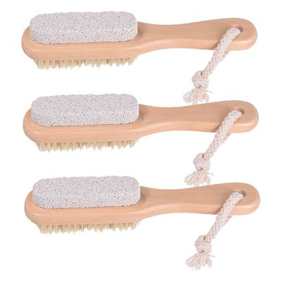 OSOLADY 3pcs Foot Scrubber Double-Side Shower Foot Brush with Natural Bristle and Pumice Stone Dead Skin Remover Exfoliator Tool and Callus Removal