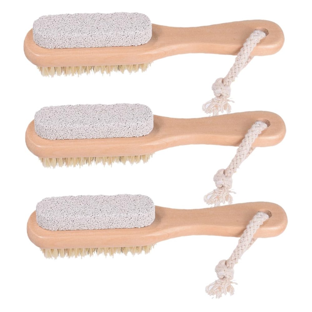 OSOLADY 3pcs Foot Scrubber Double-Side Shower Foot Brush with Natural Bristle and Pumice Stone Dead Skin Remover Exfoliator Tool and Callus Removal