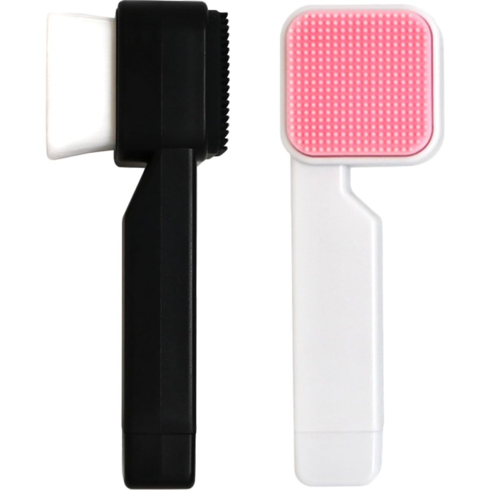 ABOOFAN 2Pcs Double-Sided Facial Cleansing Brush Manual Exfoliating Face Wash Tool Soft Silicone Bristles for Deep Cleaning Dead Skin Removal Lightweight and Portable White and Black