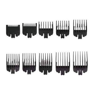 10Pcs Professional Hair Clipper Limit Guide Comb Trimmer Guards Attachment 1.5-25mm Universal Haircut Tool Clipper Limit Combs(10pcs Black)