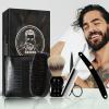 MenGate Straight Edge Razor Shaving Kit, Including Steel Shaver & Shaving Brush & Wooden Beard Comb & Brush, Beard Grooming Scissors, Idea Gift for Christmas, Birthday, Father for Men view 2