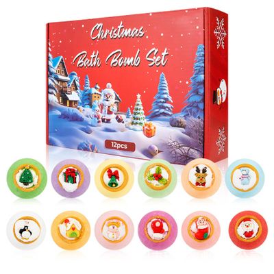 Christmas Bath Bombs 12PCS/Set Different Scents Natural Organic Bath Bombs with Surprise Toys Inside Bathbombs for Women Mom Girlfriend, Christmas Decor