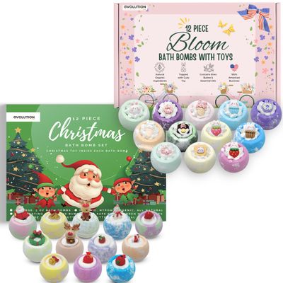 Christmas & Bloom Bath Bombs Bundle - Enjoy These 2 top Selling Sets That Make The Perfect Bath Bombs for Girls Gift
