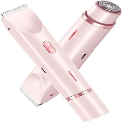Bikini Trimmer for Women, Electric Shaver and Razor Rechargeable 2-in-1 Body and Facial Epilator, Dual Heads for Painless Trimming of Pubic Hair, Face, Underarms and Legs, IPX7 Waterproof. Shaving Gro