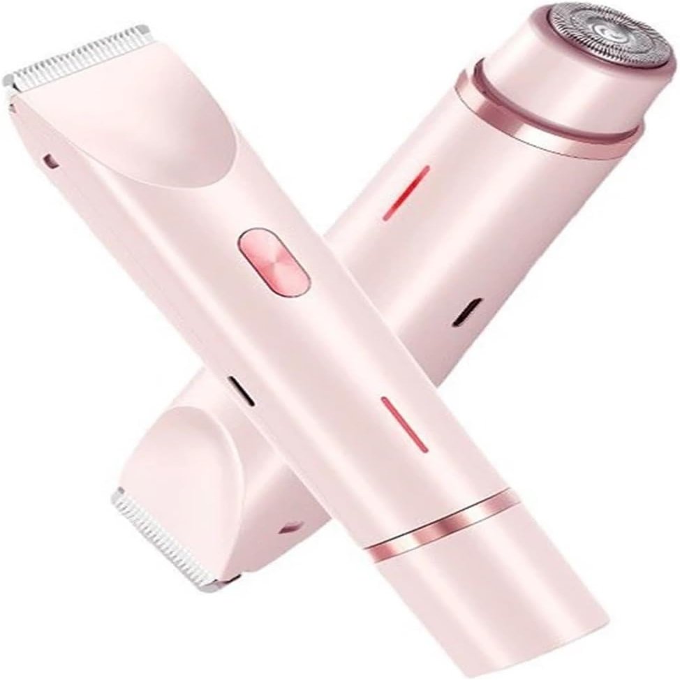 Bikini Trimmer for Women, Electric Shaver and Razor Rechargeable 2-in-1 Body and Facial Epilator, Dual Heads for Painless Trimming of Pubic Hair, Face, Underarms and Legs, IPX7 Waterproof. Shaving Gro