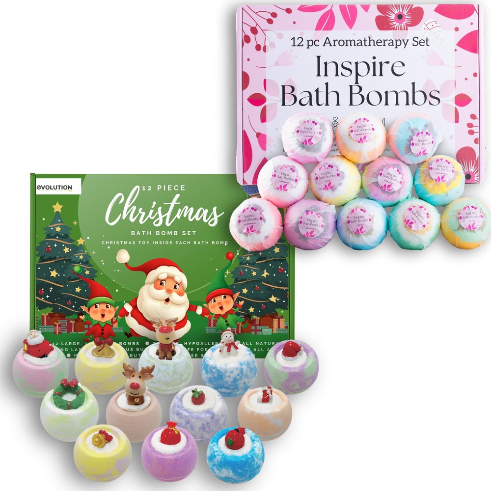 Christmas & Inspire Bath Bombs Bundle - Enjoy These 2 top Selling Sets That Make The Perfect Bath Bombs for Girls Gift
