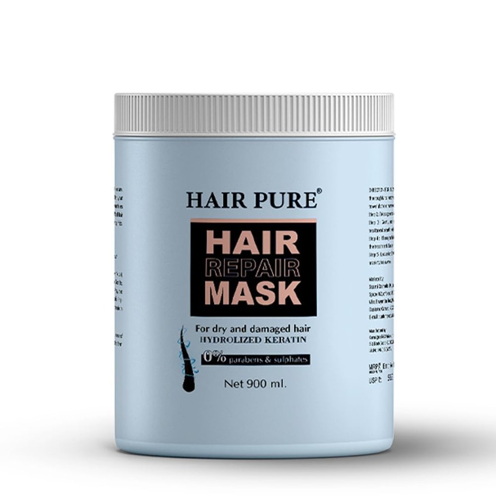 H'AIR. P'UR.E Hair Repair Mask for Dry and Damaged Hair with Hydrolized Keratin, 900ml, Paraben and Sulphate Free