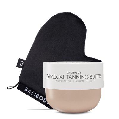 Bali Body Gradual Tanning Butter & Luxe Velvet Tanning Mitt Bundle | Buildable, Streak-Free Natural Glow with Nourishing, Non-Toxic Body Butter | Reusable, Waterproof Mitt for Flawless Tan Radiant Hue