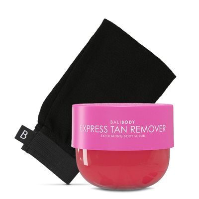 Bali Body Express Tan Remover & Exfoliating Mitt Bundle | Vegan Grapefruit-Scented Eraser Scrub for Streak-Free Skin Prep | Dual-Texture Reusable Glove for Flawless Natural Bronze Glow