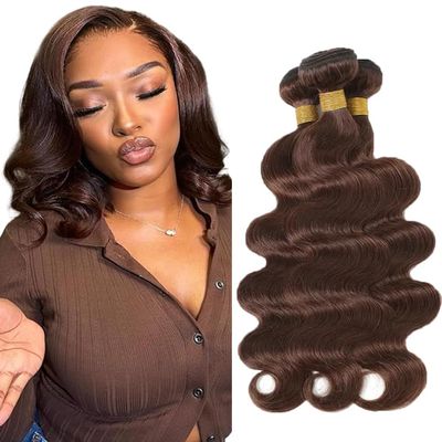 Color #4 Human Hair Dark Brown Body Wave Bundles 14 16 18 Inch