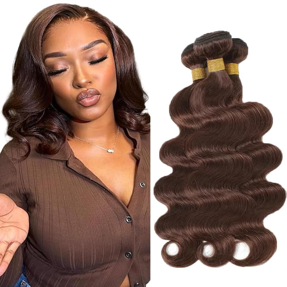 Color #4 Human Hair Dark Brown Body Wave Bundles 14 16 18 Inch