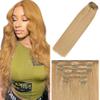 28 Inch #27 Blonde Clip in Hair Extensions,Soft Real Human Hair 120g 7pcs,Brazilian Remy Clip ins for Women,Honey Blonde Clip ins Silky Straight Hair Extensions view 1