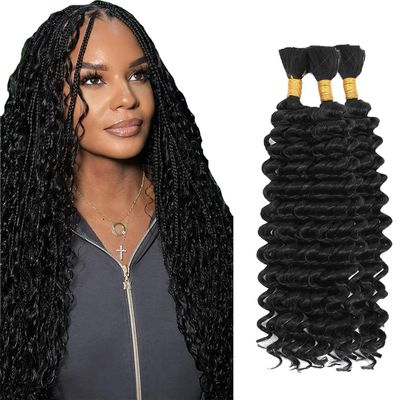 #1B Natural Black Human Braiding Hair for Boho Braids 28 28 28 Inch #1B Black Deep Wave Bulk Human Hair Knotless Boho Braiding Curly Virgin Hair Extensions 150g 3 Bundles/Pack