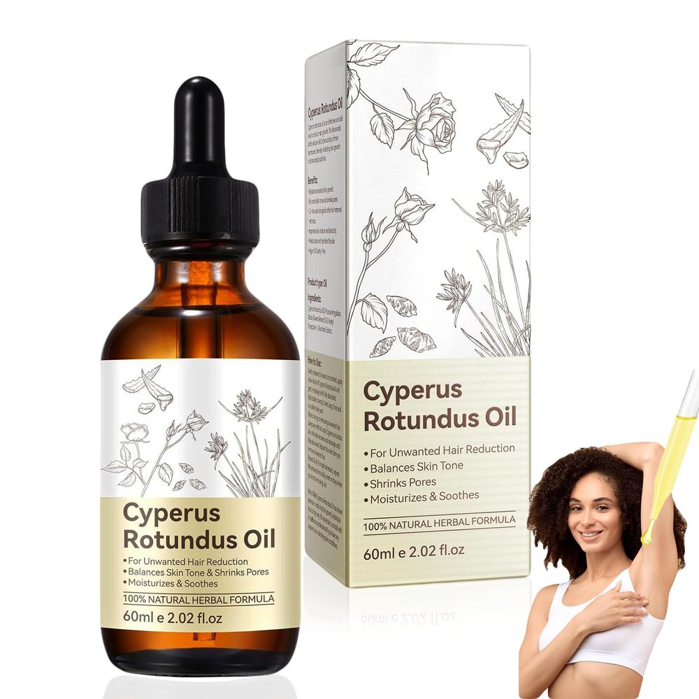 Cyperus Rotundus Oil for Hair Removal, 100% Pure Natural Oil to Reduce Unwanted Hair Growth, Moisturizes & Soothes Skin, for Face & Body,Shrink Pores,Suitable for All Skin Types - 2.02 FL OZ