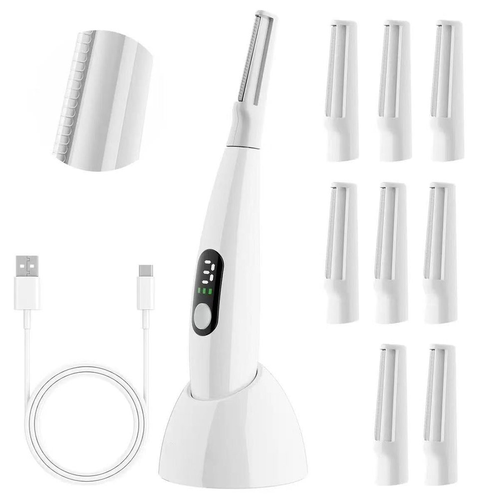 Dermaplaning Tool for Women - Facial Exfoliation & Peach Fuzz Hair Removal with Rechargeable Sonic Edge Technology, 10 Refill Blades, White