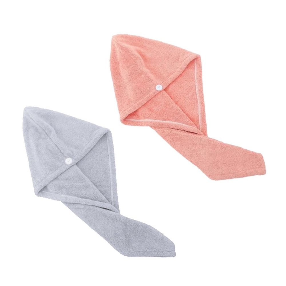 ARTSEWPLY 2pcs Coral Fleece Hair Drying Caps Pink Grey Super Absorbent Quick-Dry Hair Towels with Soft Comfortable Texture Universal Size Bath and Shower Wrap for Women