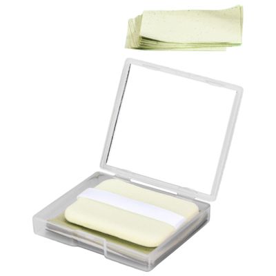 DECORNIJIA Matcha Facial Oil Blotting Sheets with Mirror and Puff Portable Oil Absorbing Paper for Oily Skin Controls Shine and Excess Makeup Convenient Skincare for Men and Women