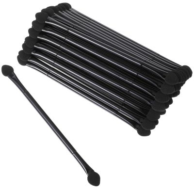 30 PCS Professional Double-End Eyeshadow Brushes, Disposable Dual Side Sponge Eyeshadow Brush, Disposable Eyeshadow Applicators, Cosmetic Tools (4.8inch, Round Handle, Black)