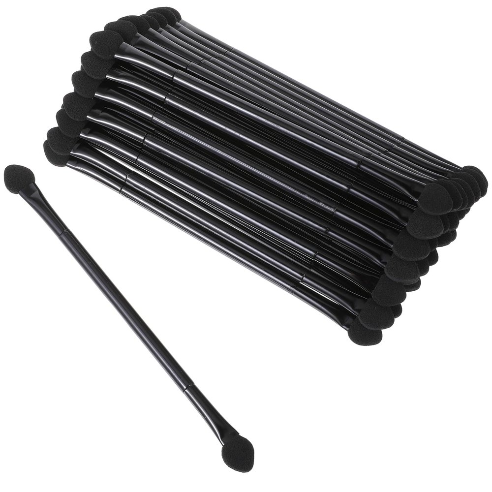 30 PCS Professional Double-End Eyeshadow Brushes, Disposable Dual Side Sponge Eyeshadow Brush, Disposable Eyeshadow Applicators, Cosmetic Tools (4.8inch, Round Handle, Black)