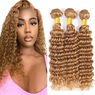 LOIUMGUU Honey Blonde Bundles Color #27 Deep Wave Human Hair Bundles 22 24 26 Inch Brazilian Unprocessed Virgin Hair Blonde Hair Extensions Minimum Tangle And Shedding