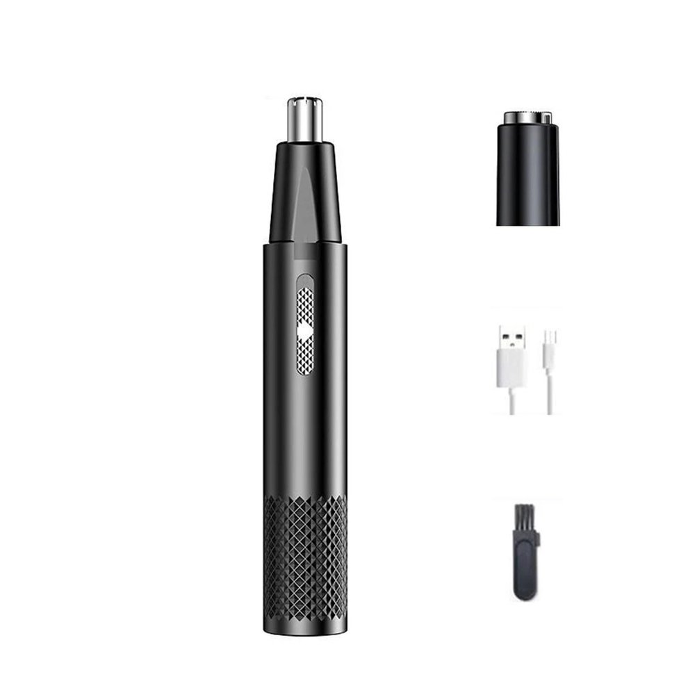 2-in-1 Rechargeable Electric Nose Hair Clipper Unisex Fully Automatic Washable Trimmer with Multi-Kinetic Shaving(Black Plus shaving heads A)