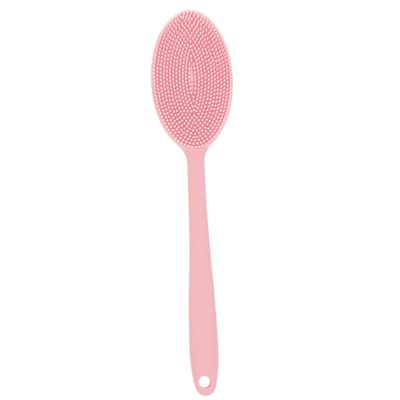 Beaupretty Silicone Body Brush with Long Handle for Shower Exfoliation and Massage Ergonomic Bath Scrubber for Reach Areas Suitable for All Skin Types Pink