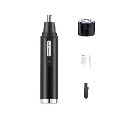 2-in-1 Rechargeable Electric Nose Hair Clipper Unisex Fully Automatic Washable Trimmer with Multi-Kinetic Shaving(Black Plus shaving heads B)