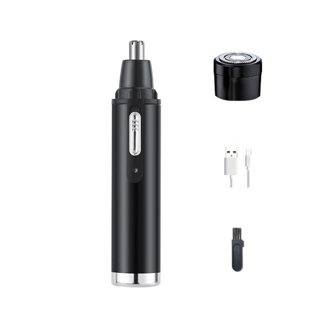 2-in-1 Rechargeable Electric Nose Hair Clipper Unisex Fully Automatic Washable Trimmer with Multi-Kinetic Shaving(Black Plus shaving heads B)