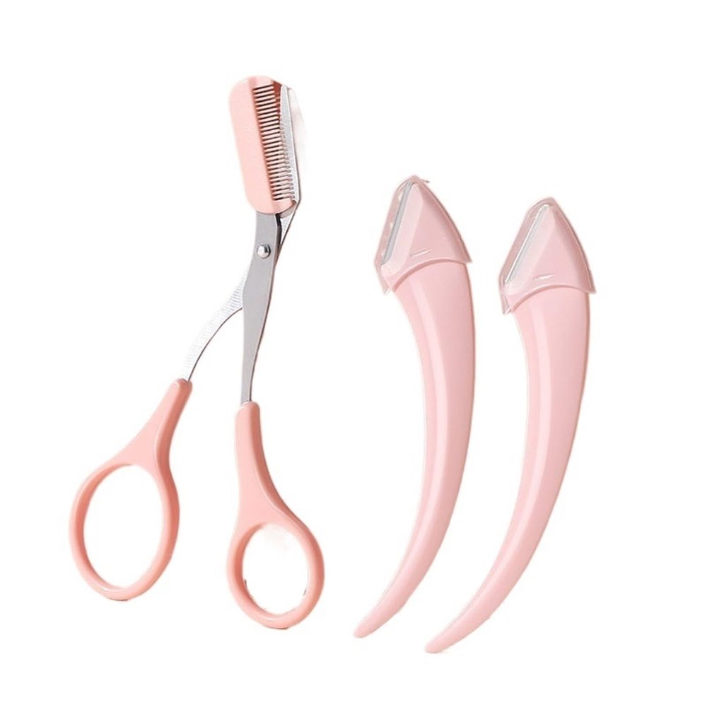 eyebrow trimmer Eyebrow Trimming Knife Face Razor For Women Professional Eyebrow Scissors With Comb Brow Trimmer Scraper Accessories(Pink 3pcs)