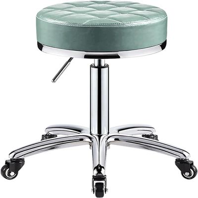 Adjustable Height Round Rolling Stool - 5 Wheels, PU Leather, Swivel Office Chair