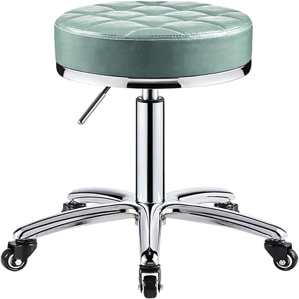 Adjustable Height Round Rolling Stool - 5 Wheels, PU Leather, Swivel Office Chair