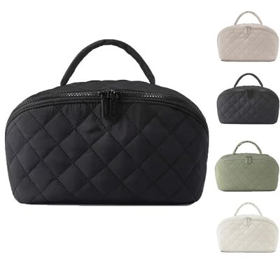 2026 New Travel Makeup Bag For Woman - Wide Open Lay-Flat Water-Resistant Cosmetic Case Lay Flat Makeup Bag With Compartments & Handle(Black)