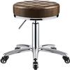 Adjustable Height Round Rolling Stool - 5 Wheels, PU Leather, Swivel Office Chair view 1
